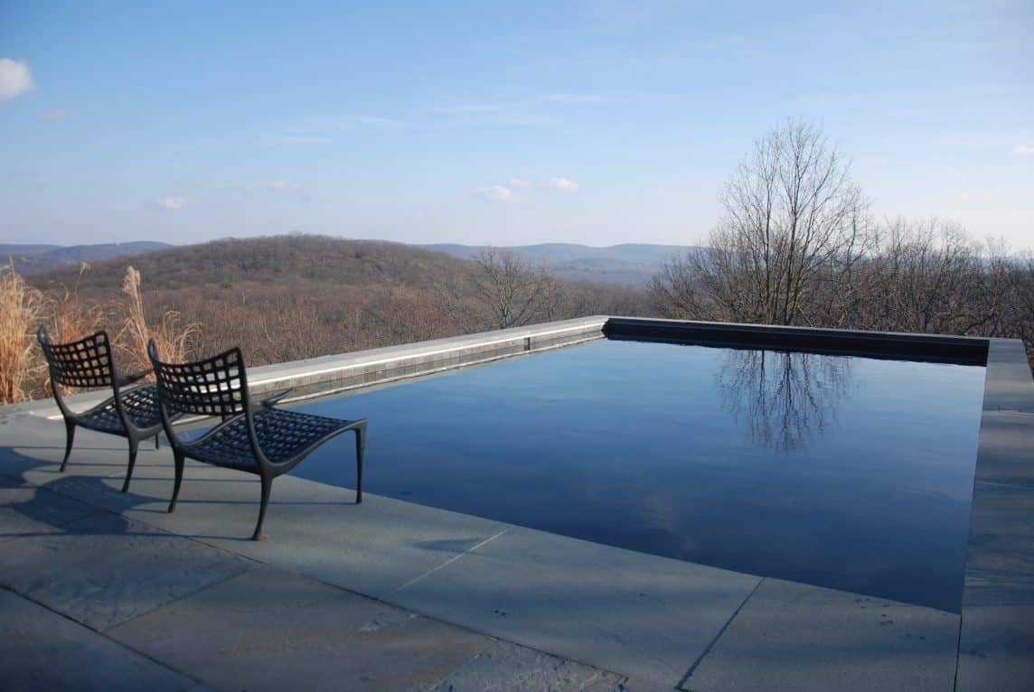 An inground pool with a proper water level for winter