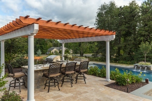 pergola outdoor space near pool