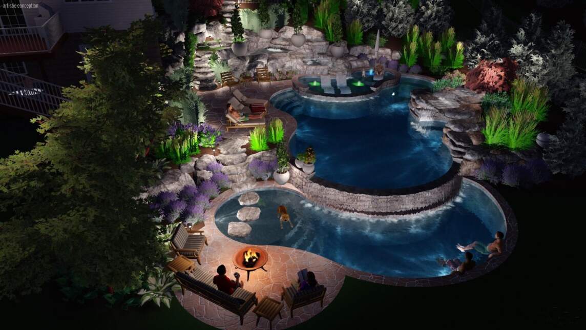 amazing backyard swimming pool computer rendering