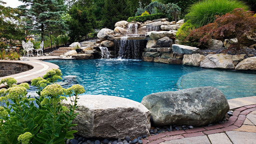 grotto with waterfall and rocks