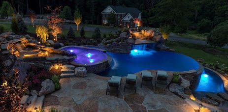 Blue-purple lighting in luxury swimming pool