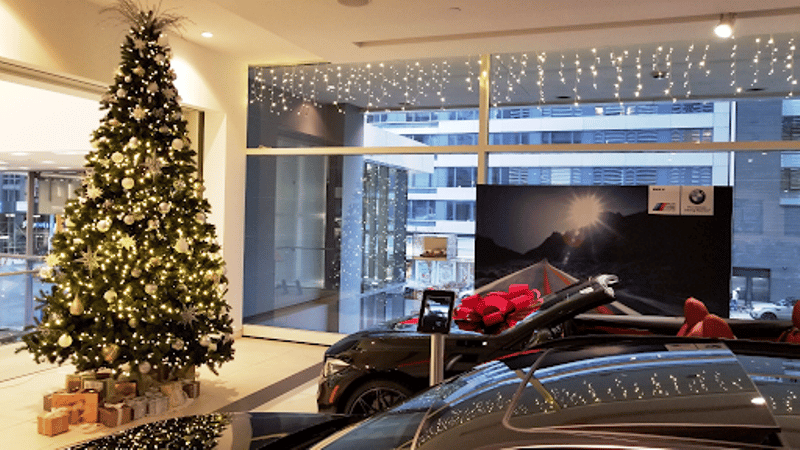 Christmas tree in a showroom area by holiday and event decor service in New York City