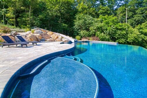 Pool and retaining wall construction on a home in Hyde Park, NY