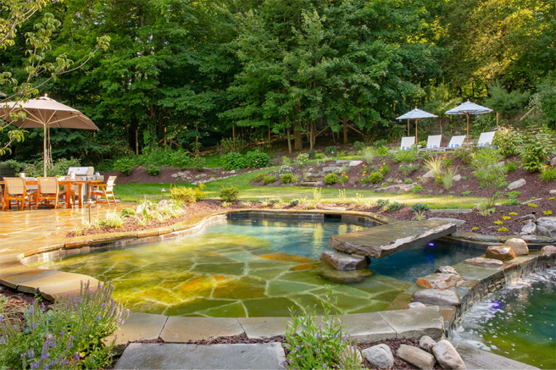 Beautiful pool surrounded by nature and wonderful landscape concept image for landscape market update
