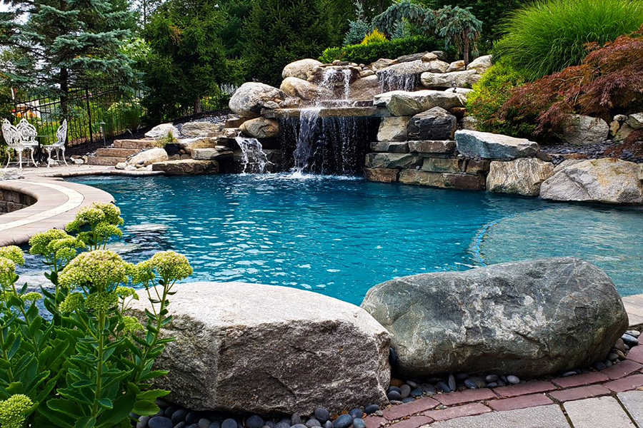 Luxurious outdoor pool with beautiful landscape